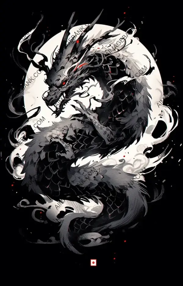 Powerful Blackwork Chinese Dragon Illustration