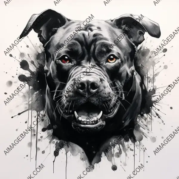 Stencil Drawing of a Striking and Alert-Looking Pitbull