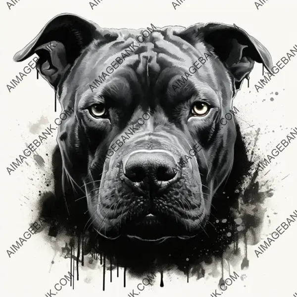 Stencil Drawing Capturing the Vigilant Stance of a Pitbull