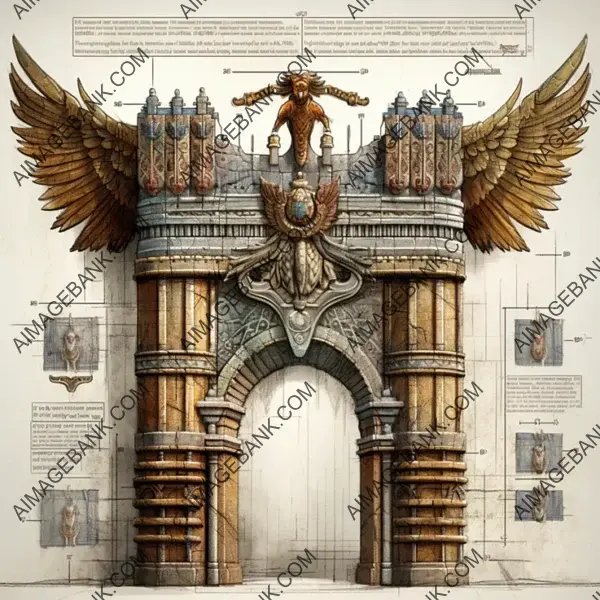 Detailed Artwork of a Majestic Fortress Gate.