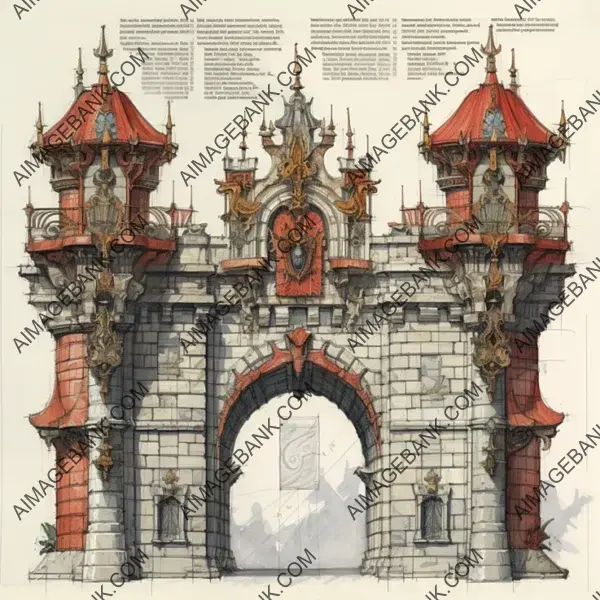 Artistic Rendering of a Majestic Fortress Gate.