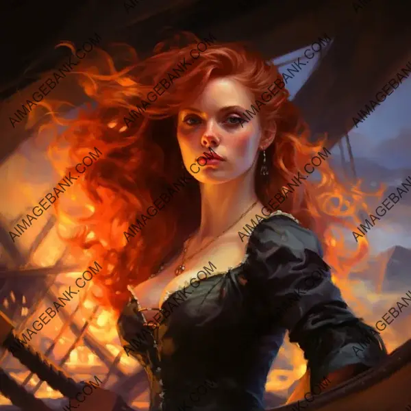 Angelic allure: A classic old oil painting with a beautiful red-haired angelique.