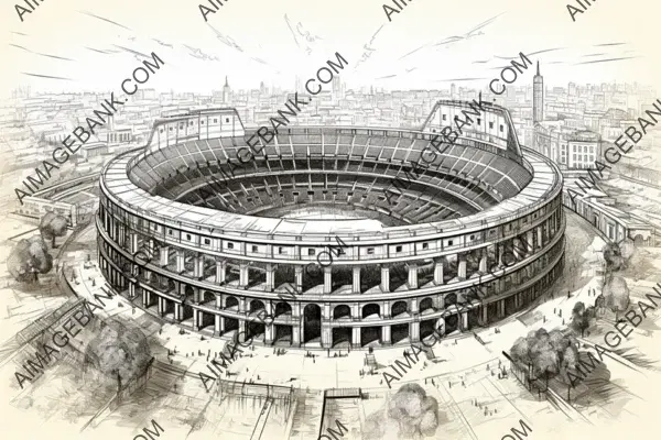 Architectural marvel: Vectorial ink sketch of the Colosseum in Rome.