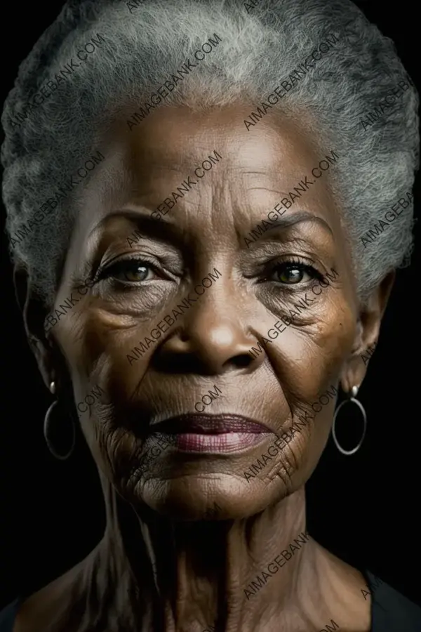 Aged black supermodel in photographic portrait