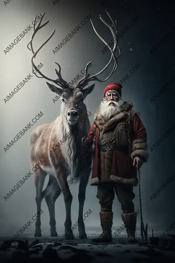 Santa Claus and his reindeer in a composite photo