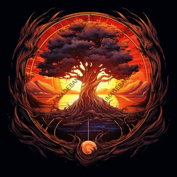 Yggdrasil Vector Fire T-Shirt Illustration.