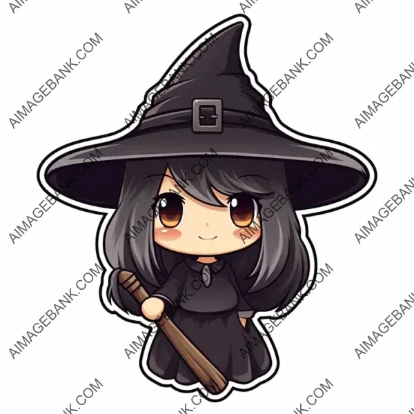 Kawaii Black Witch Broom Illustration