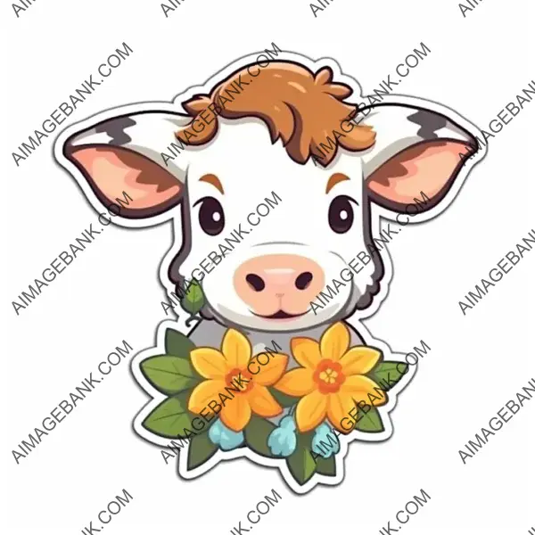 Kawaii Cow Munching Flowers: Sticker Magic