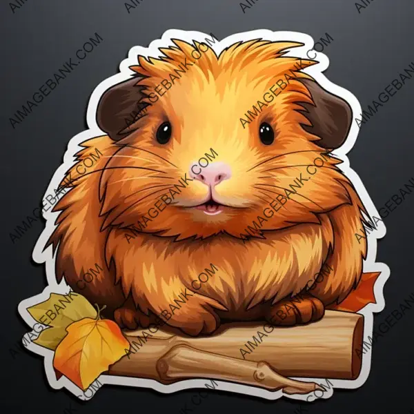 Kawaii Guinea Pig Resting on Pumpkin: Sticker Serenity