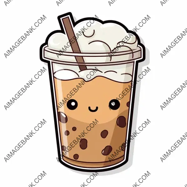 Kawaii Iced Coffee Illustration in Outlined Style: Sticker