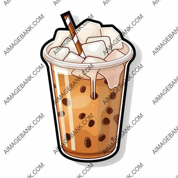 Iced Coffee Illustration in Outlined Style: Sticker Joy