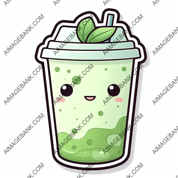 Sticker with Kawaii Matcha Latte: Illustration Style