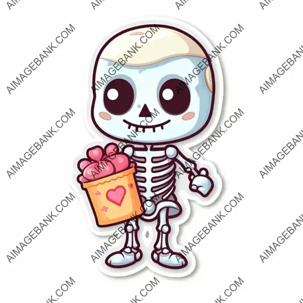 Kawaii Skeleton Carrying Bag of Candies: Sticker Charm