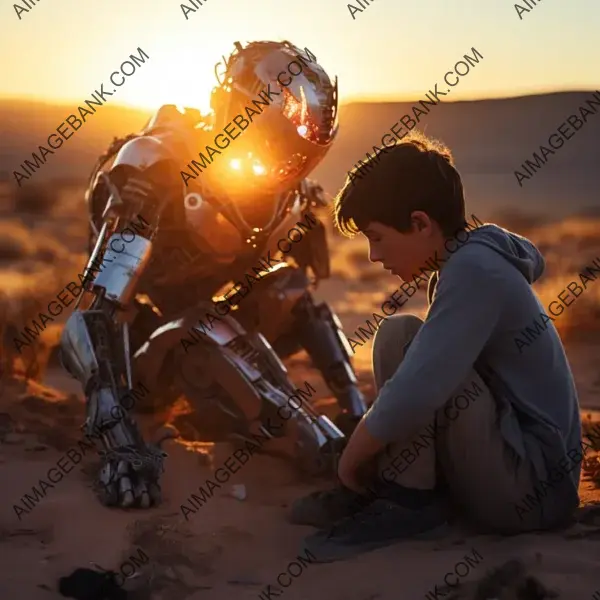 Emotional Robot Grieving Next to Its Broken Companion