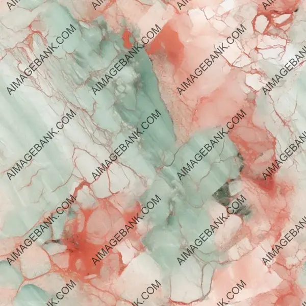 Rich and captivating marble texture in deep coral and mint shades