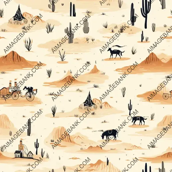 Vibrant Western-Inspired Pattern with Small Drawings