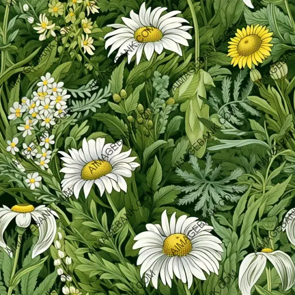 Sandro Botticelli Style Illustration of Ferns and Daisies