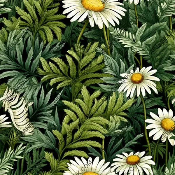 Artistic Interpretation of Ferns and Daisies in Botticelli Style