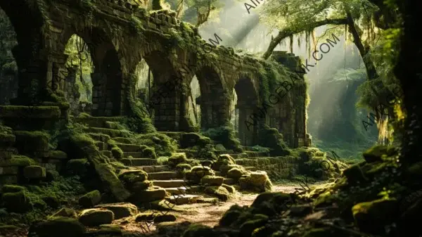 Enchanted Rainforest: Moss-Covered Ruins Wallpaper