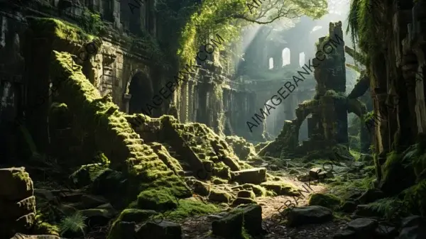 Lost in Rainforest&#8217;s Ruins: Mossy Wallpaper