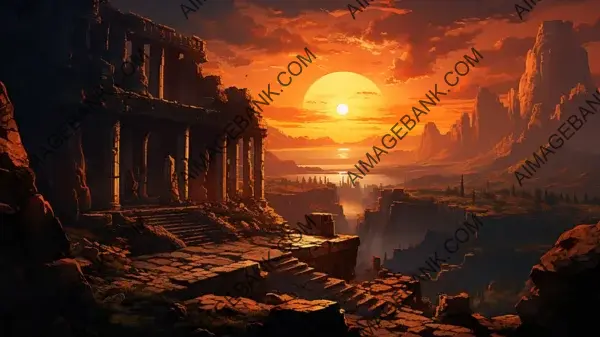 Sunset Over Ancient Ruins: Wallpaper Beauty