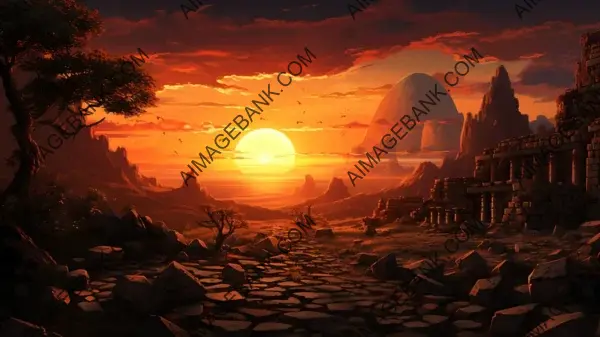 Crafting Ancient Sunset: Ruins Wallpaper