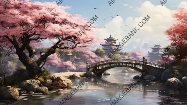 Cherry Blossom Garden in Traditional Style: Wallpaper