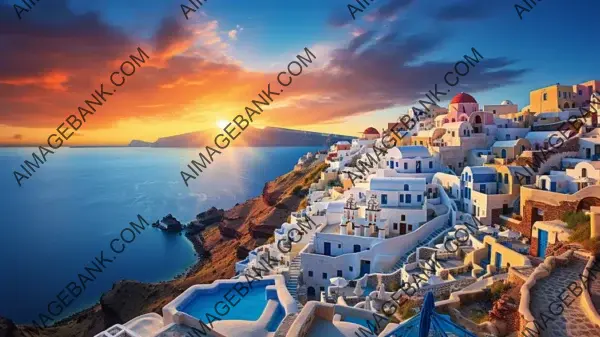 Exploring the breathtaking sunset over Santorini through wallpaper