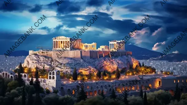 Exploring the enchanting dusk at the Acropolis through wallpaper