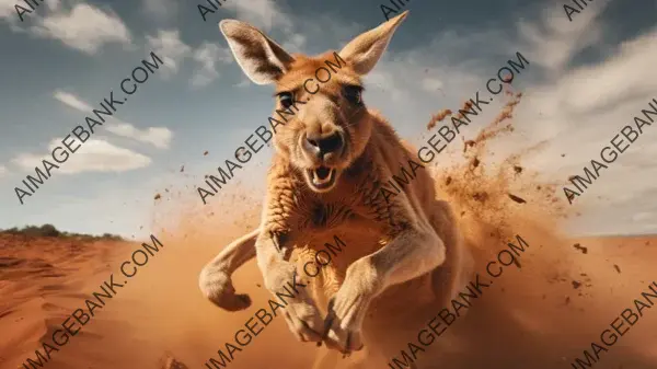 Graceful Leap of Kangaroo in Mid-Air Bounding Wallpaper: Marsupial Elegance