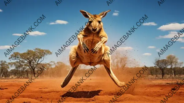 Wildlife Acrobatics in Mid-Air Kangaroo Wallpaper: Leaping Beauty