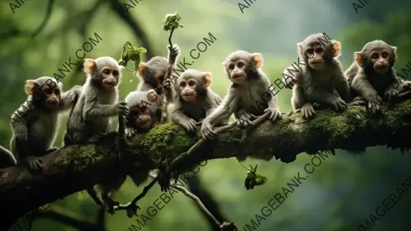 Capturing Playful Troop in Tree Canopy Wallpaper: Primate Playground