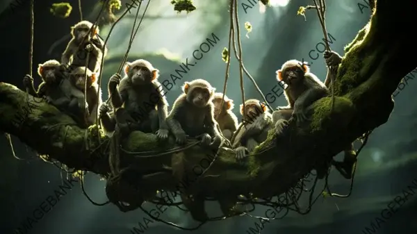 Aerial Acrobats in Troop of Monkeys Wallpaper: Jungle Swingers