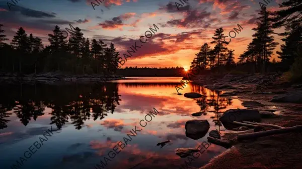 Serene Lake Reflections at Sunset Wallpaper: Sunset Tranquility