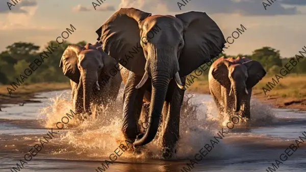 Dramatic River Crossing: Wildlife Capture Wallpaper