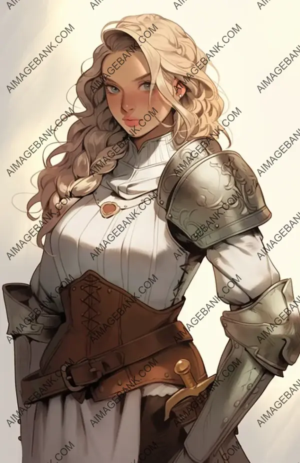 A beautiful woman adorned as a paladin in intricate armor.