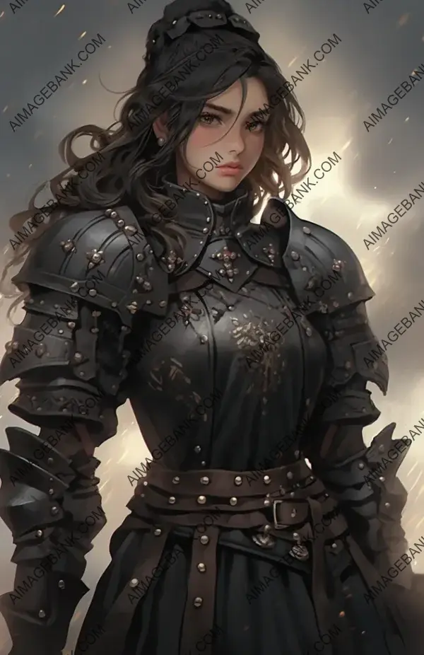 A beautiful woman as a paladin, adorned in an armored dress.