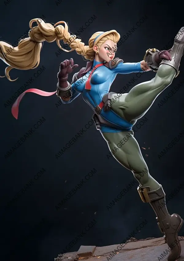 Full-body shot: Fitness model in the style of Capcom&#8217;s Street Fighter.