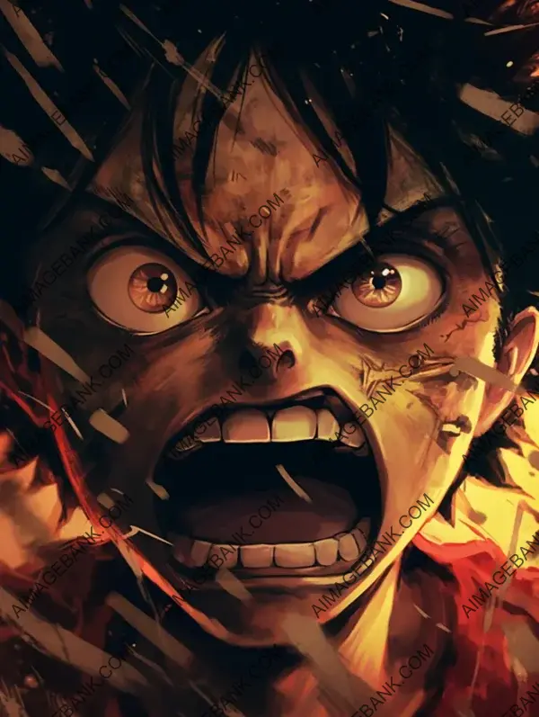 Luffy&#8217;s Twisted Expression in a Close-Up Shot