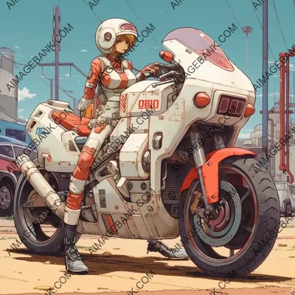 Parked Full Angle 80s Style Manga Motorcycle: A Blast from the Past