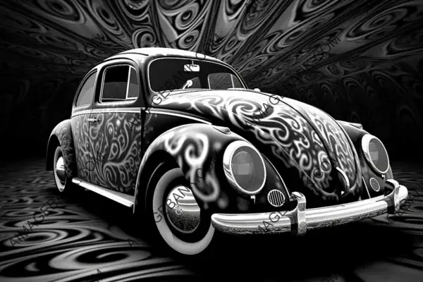 Abstract Black and White Artwork of a 1963 Beetle