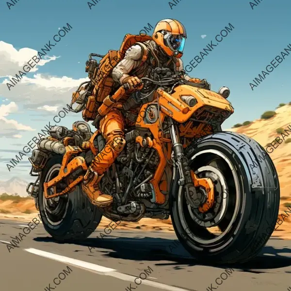 Orange Motorcycle Gears and Cyborgs: Artistic Vision