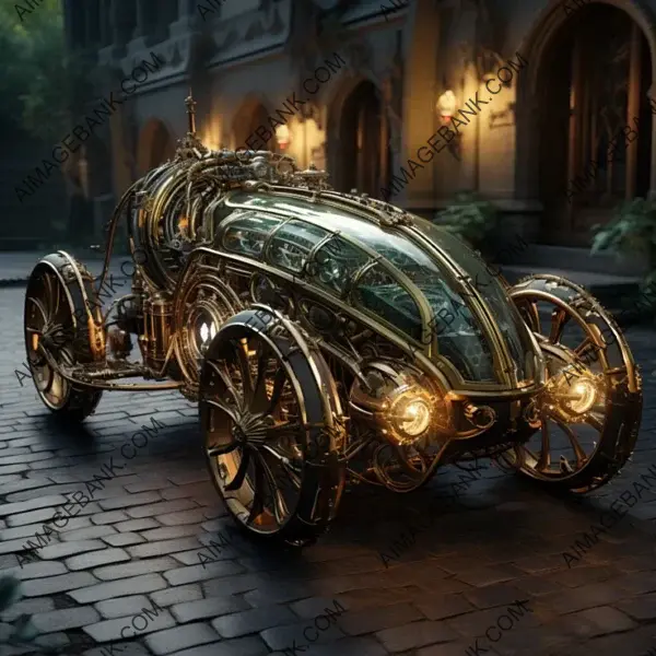 Artistic Fusion: Biomechanical Steampunk Vehicle