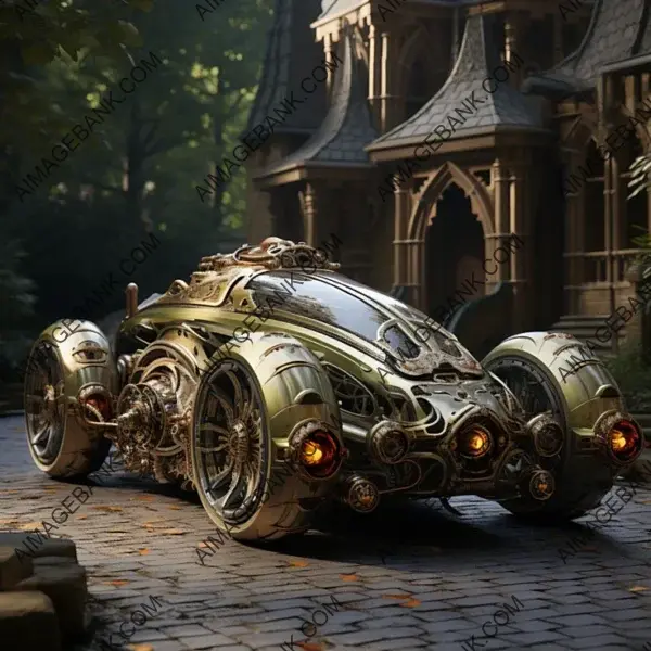 Reminiscent Biomechanical Steampunk Vehicle: Intricate Design