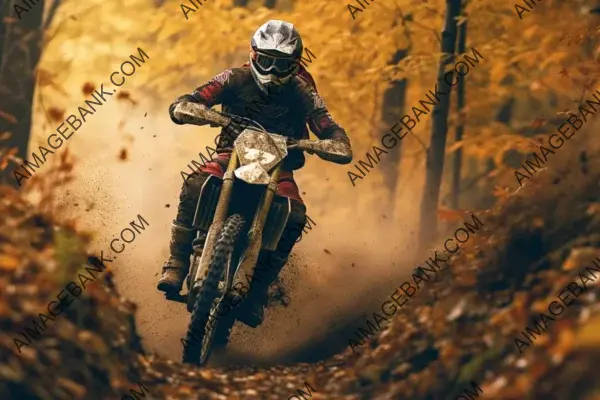 Close-Up of a Motocross Rider on a Forest Track