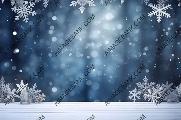 Winter Scene: Snowflakes on Wooden Background