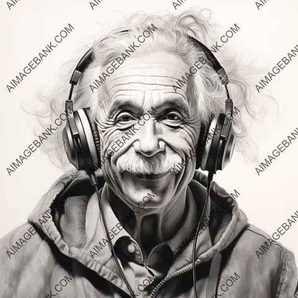 Creative Doodle of Albert Einstein with Wireless Headphones