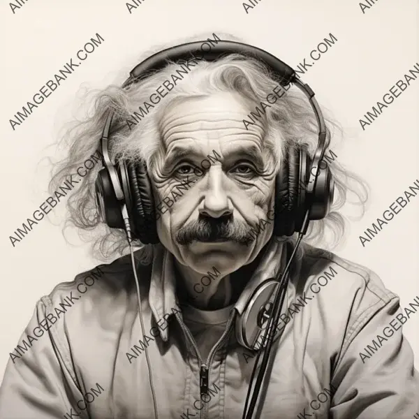 Playful Doodle: Albert Einstein with Wireless Headphones