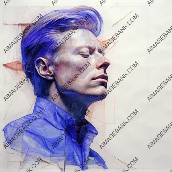 David Bowie&#8217;s Portrait in Ballpoint Sketch with Blue Crosshatching