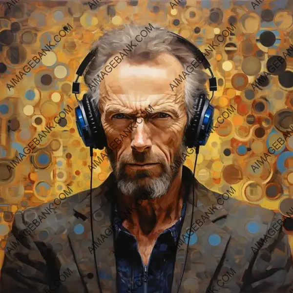 Klimt-Inspired Art: Clint Eastwood Sporting Headphones